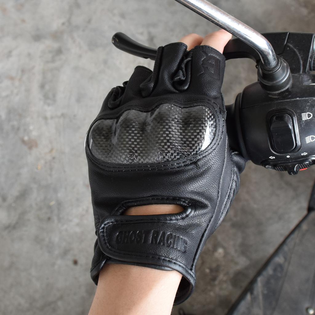 Carbon Fiber Motorcycle Half Finger Gloves Motorbike Ride Fingerless