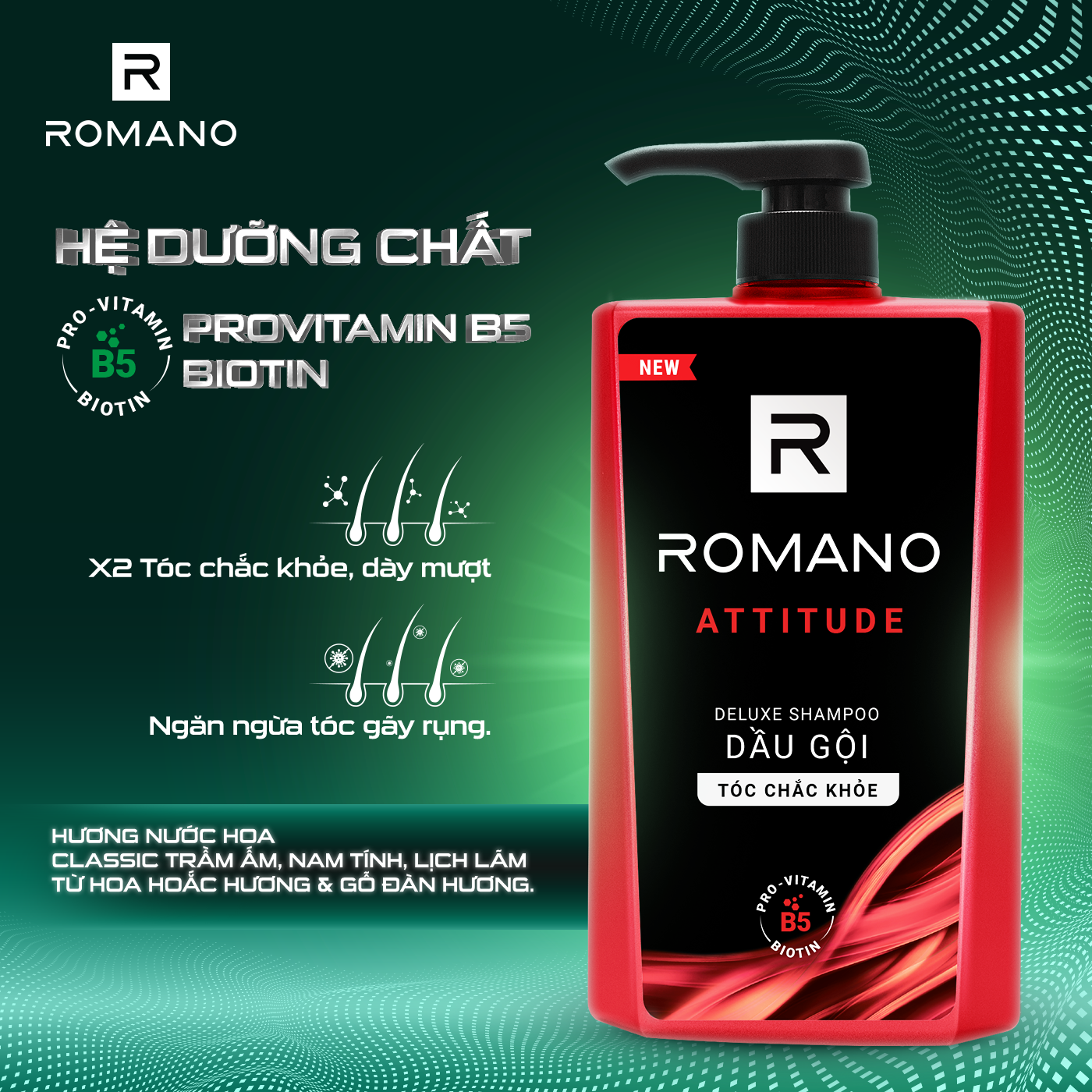 Dầu gội cao cấp Romano Attitude nồng ấm cá tính tóc chắc khỏe 380gr