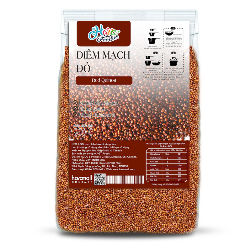 Hạt Diêm Mạch Đỏ Havafoodies Túi 500g – Red Quinoa