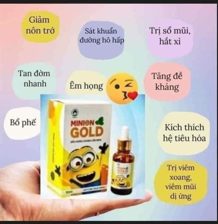 Combo 2 Hộp Dầu húng chanh lên men Minion Gold 30ml giúp giảm ho, khò khè  [ Tặng Vòng dâu tằm cho bé ]