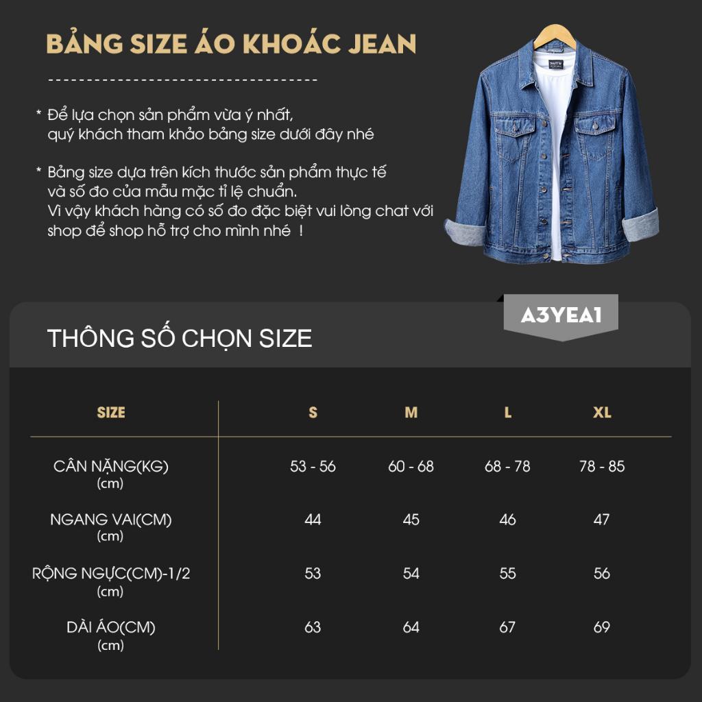 Áo Khoác Jean Nam Hàn Quốc Có Túi Trong Áo SUTU Dễ Phối Đồ Phong Cách Cá Tính Mạnh Mẽ Trẻ Trung Jean Mát | A3YEAS - ĐEN TRƠN A