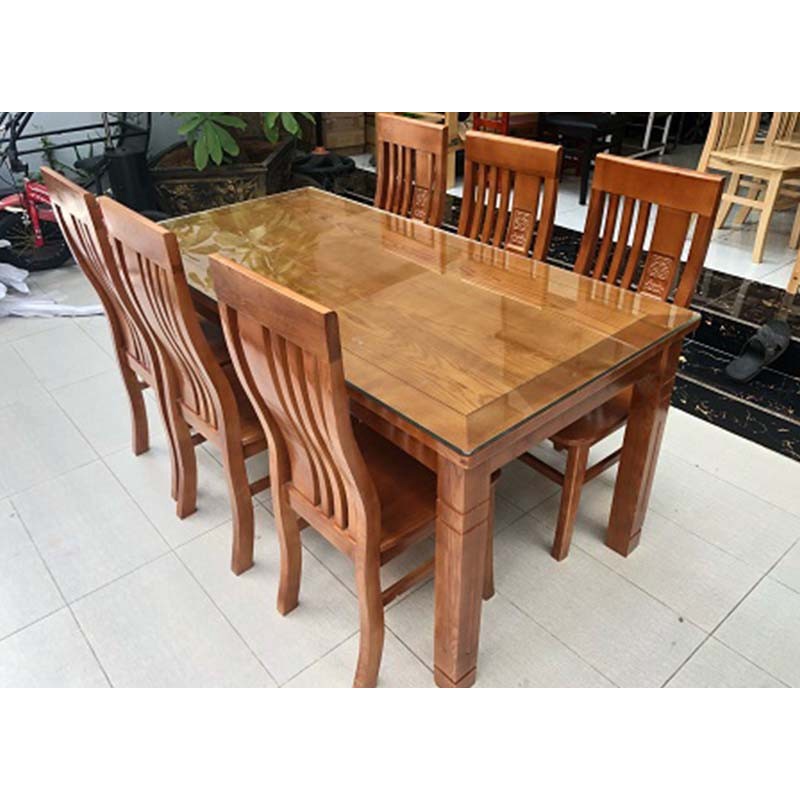 Bộ Bàn Ăn Gỗ Sồi Khuôn tranh 6 Ghế Màu Cánh Gián