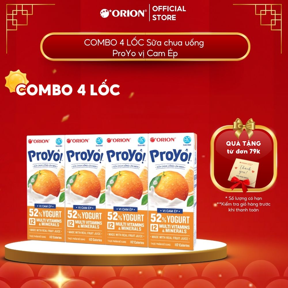 COMBO 4 Lốc 4 hộp Sữa Chua Uống ORION ProYo vị Cam Ép 180ML