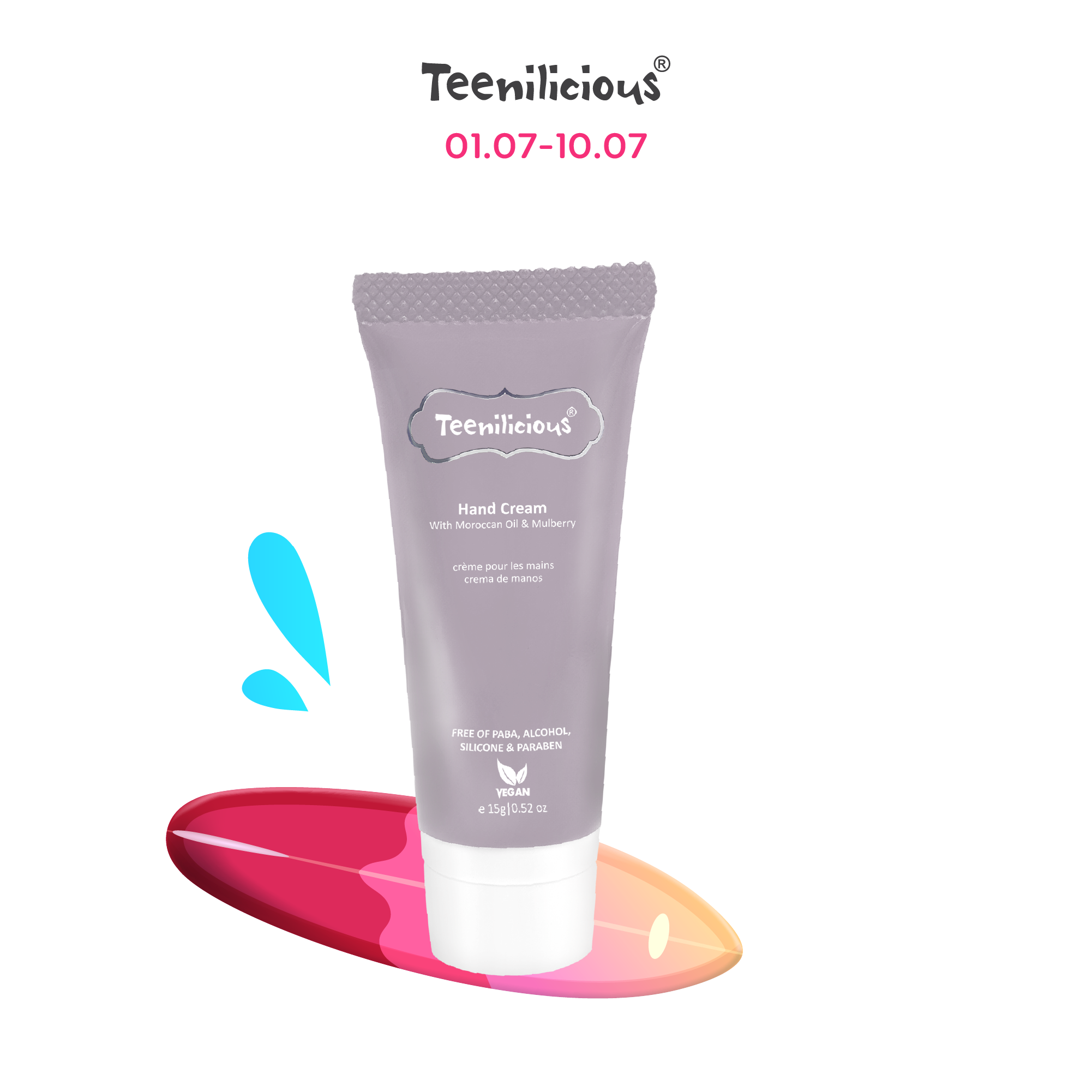 [Mini Size] Kem Dưỡng Da Tay Chiết Xuất Hạt Argan Và Dâu Tằm Teenilicious Hand Cream With Moroccan Oil &amp; Mulberry 15g - Giúp Phục Hồi Và Cải Thiện Đốm Đen, Phù Hợp Mọi Loại Da