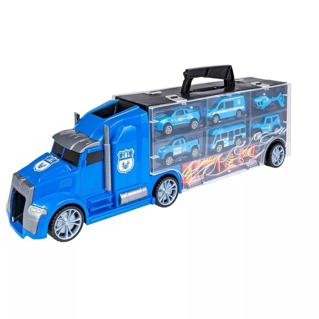 TOYSTAR - 666-02K Mô hình Bộ xe chuyên chở cảnh sát chuyển gồm 5 ô tô, 1 máy bay, 4 biển báo giao thông