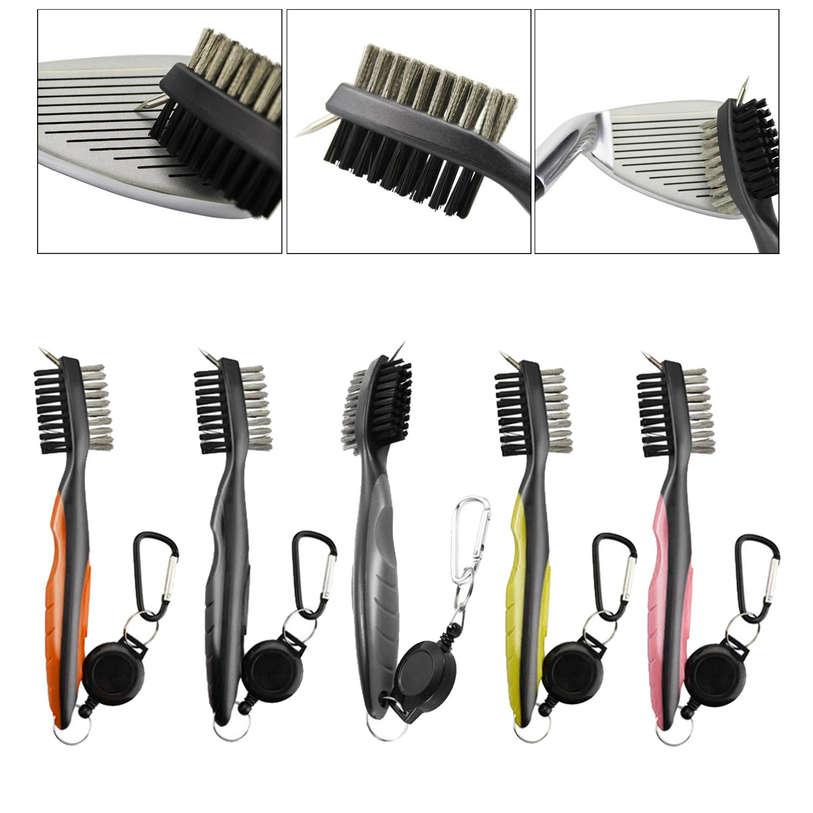 Double Sided Golf Club Brush Tool Kit Groove Cleaner Cleaning Tool, Retractable Extension Cord and Clip Golf Accessories