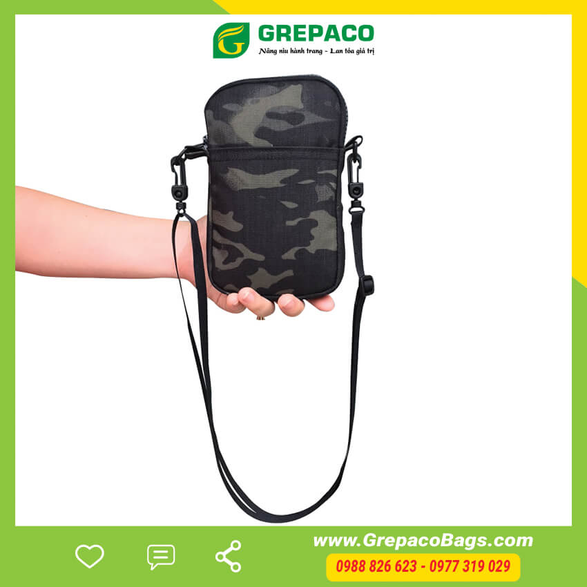 Túi Đựng Điện Thoại Grepaco Đeo Chéo Mini Nam Nữ Unisex Vải Dù Bố Tote Canvas Chống Thấm Nước Có Dây Đeo Nhiều Ngăn Khóa Kéo YKK Thời Trang Hàn Quốc - Hàng Chính Hãng