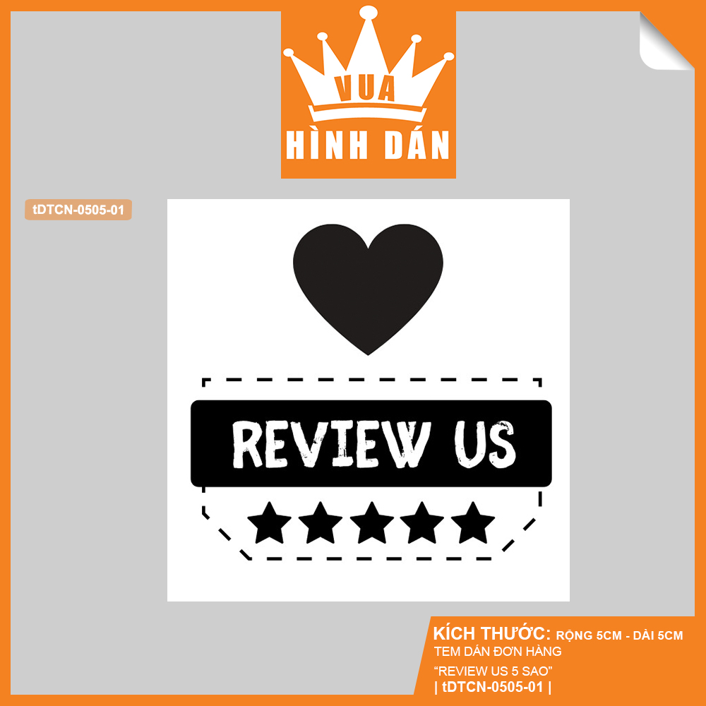 Set 50/100 sticker REVIEW US (5x5cm) xin đánh giá 5 sao - tem dán hộp, túi hàng, gói quà mang thông điệp dễ thương 4.010