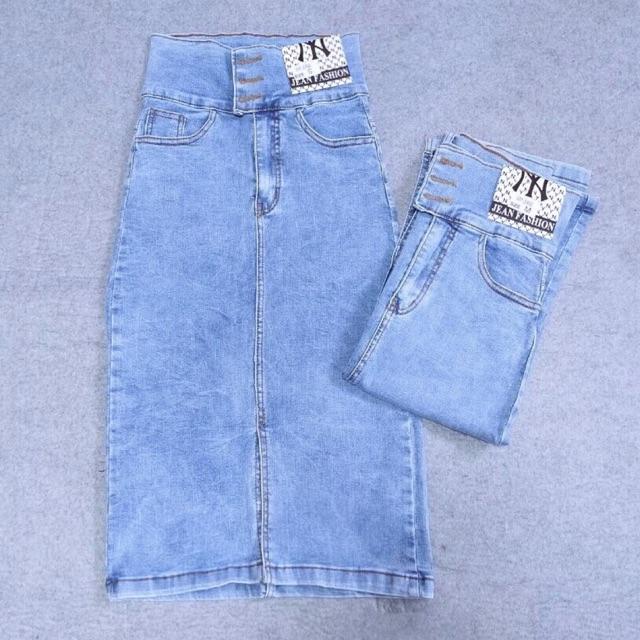 Chân váy jeans nữ lưng cao tôn dáng