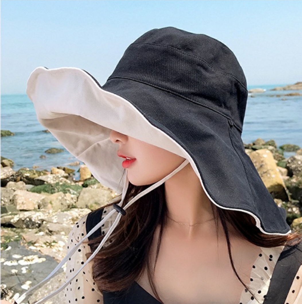 Mũ đi biển đẹp nón vành rộng đội 2 mặt gấp gọn chống nắng UV thoáng mát kiểu dáng Korea dona22061901