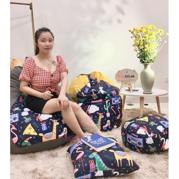 VỎ BỌC ghế lười xốp, họa tiết THÚ, vải thô hàn mix màu, 4 size -INB MÀU