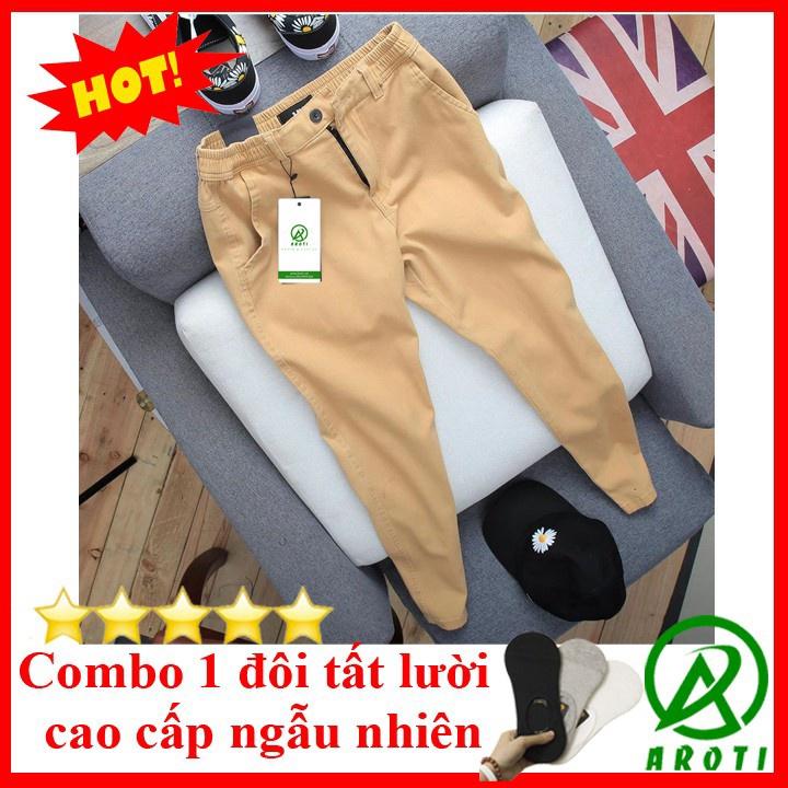 Quần Kaki Nam Đẹp AROTI Ống Suông Dài Rộng Vải Kaki Cao Cấp Mềm Mịn,Co Giãn Tốt Dáng Âu Đứng,Công Sở,Lưng Thun QK045+tất