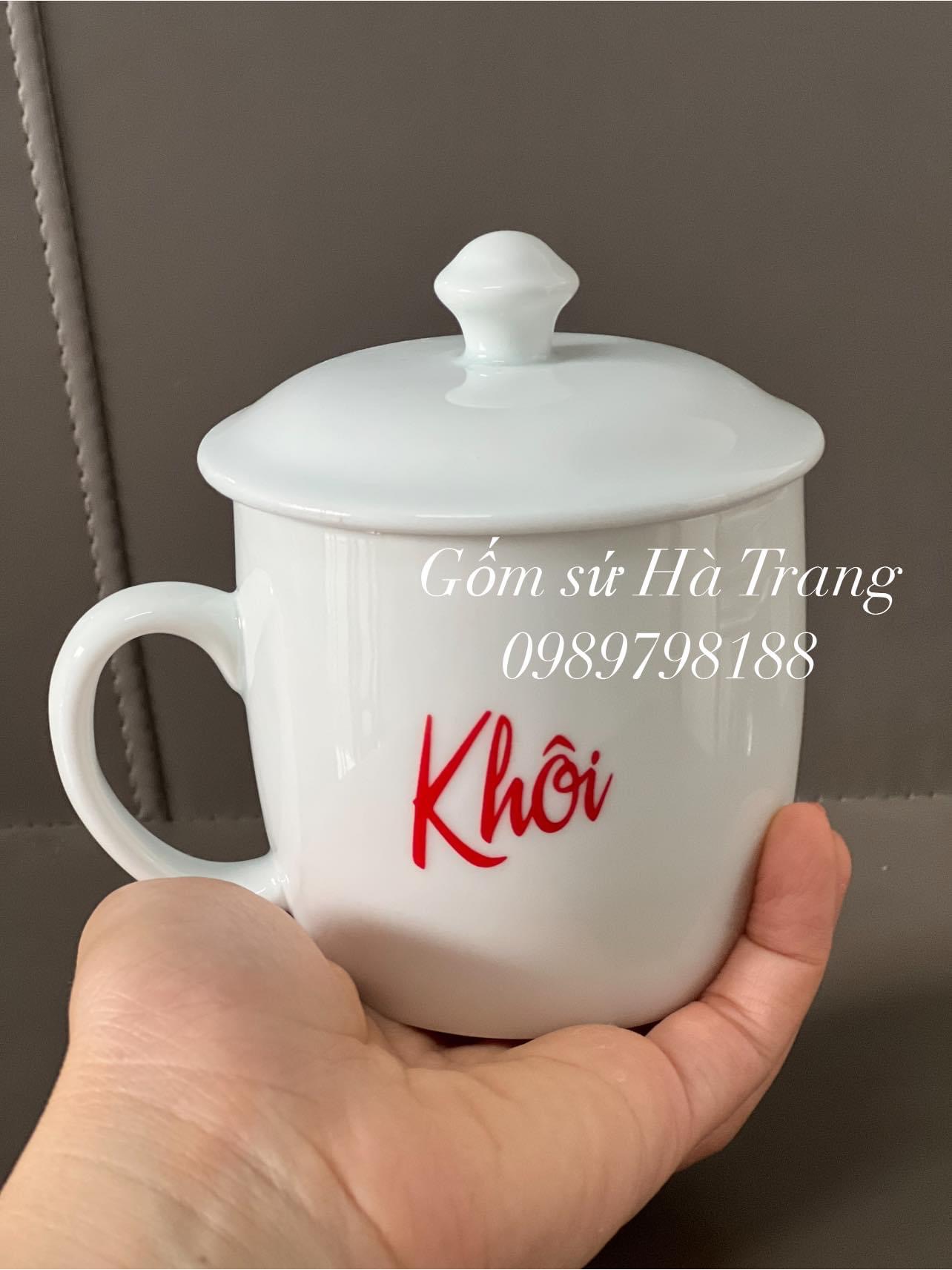 Cốc sứ Bát Tràng dung tích 330ml in tên theo yêu cầu