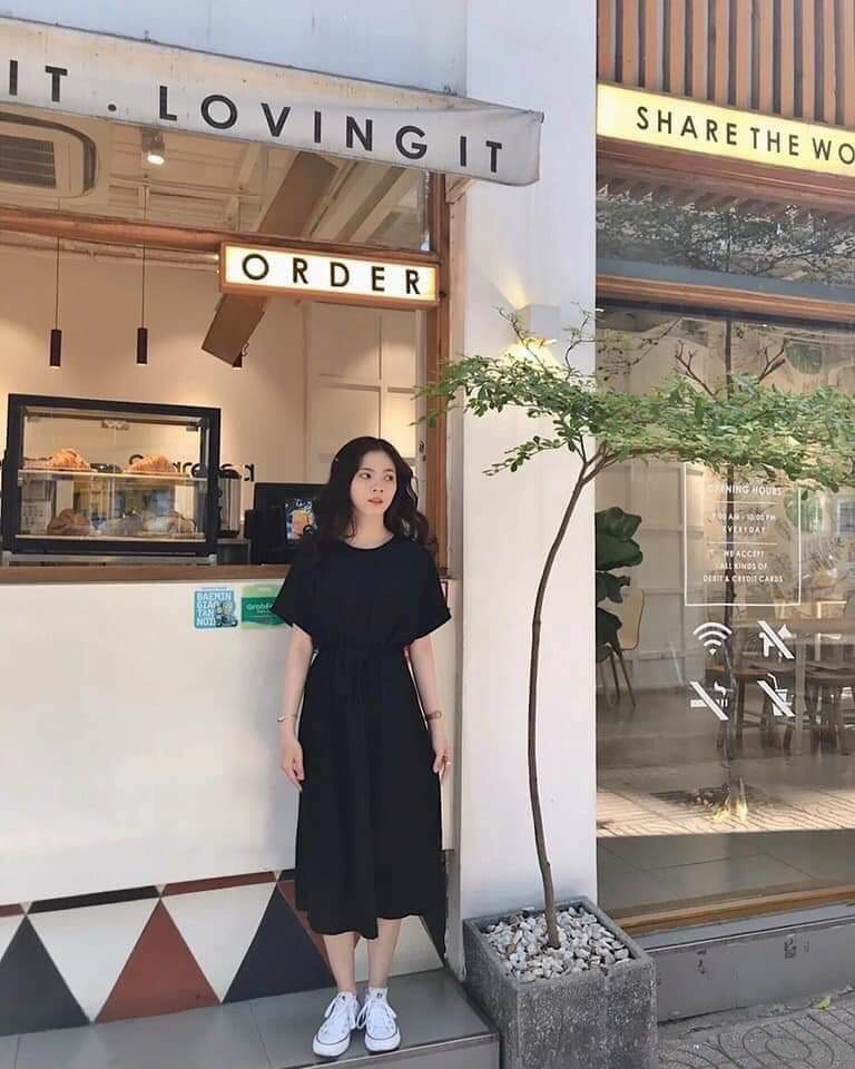 Đầm suông tay lỡ rút eo, váy suông dáng dài phom rộng 3 màu