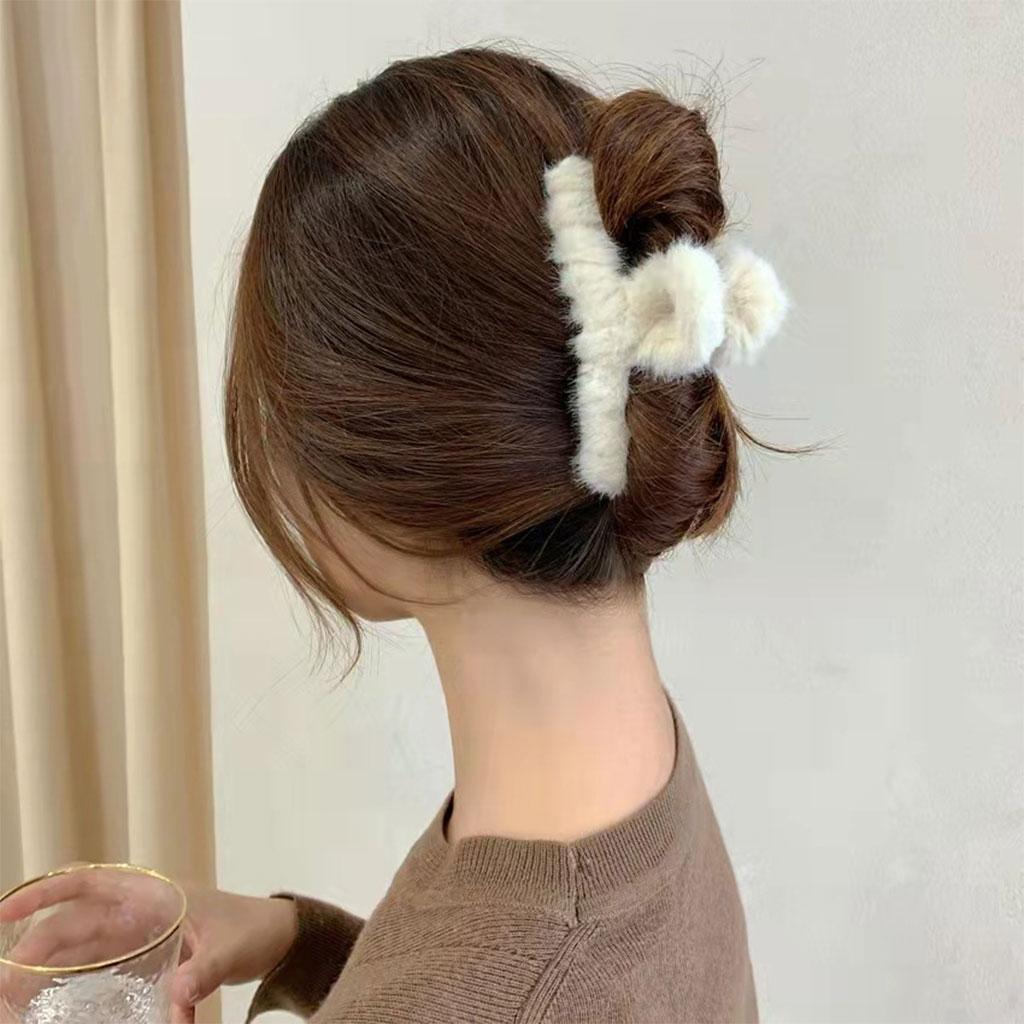 Plush Hair  for Women Hair Claw Large Size Hair Accessories Beige
