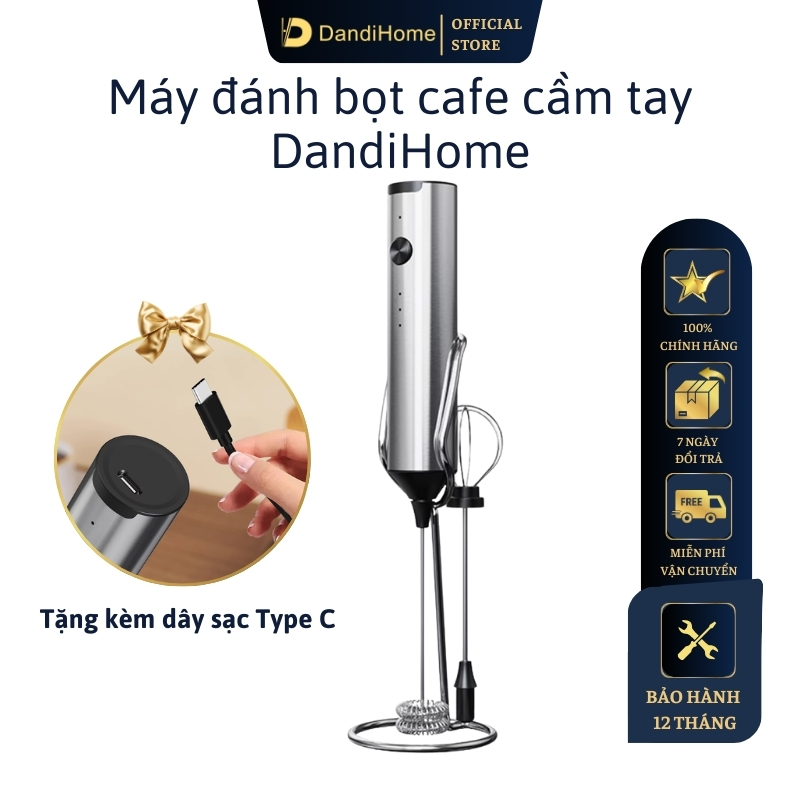 Máy đánh bọt cafe cầm tay DandiHome có giá treo, sạc điện, 10w, hàng chính hãng bảo hành 12 tháng