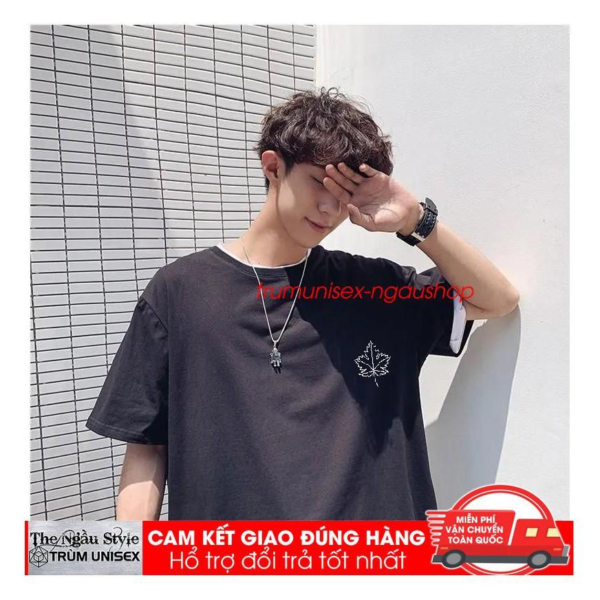 Áo thun Stee nam tay lỡ unisex form rộng overtee Lá Phong Hàn Quốc màu trắng và đen chất vải cotton xịn Trumunisex