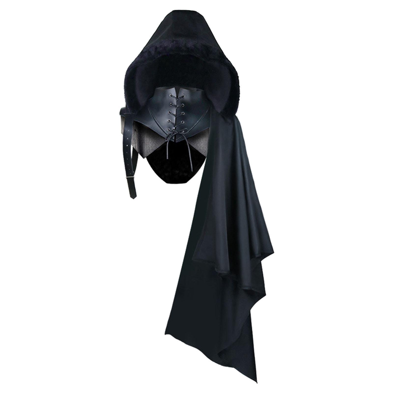 Black Cape Cloak with Buckle Straps Unisex Punk Halloween Gothic Hooded Cape Hat