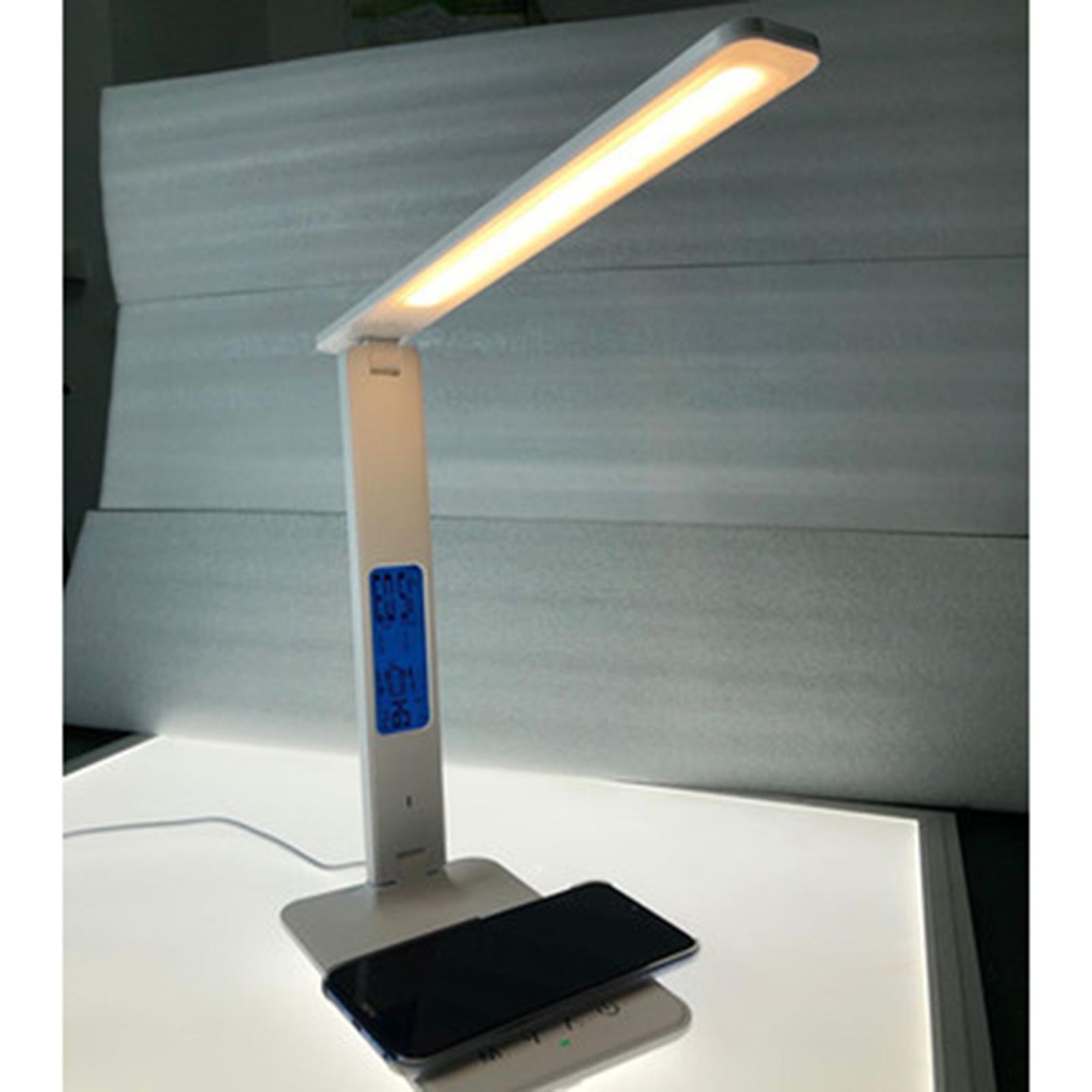 QI Wireless Charging LED Desk Lamp with Calendar Temperature Clock LCD Display Eye Protect Reading Light Table Lamp