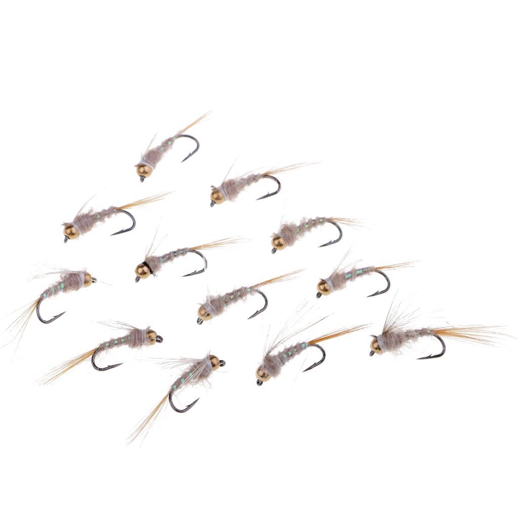 Fly Fishing Trout Flies Ribbed Ear Trout Wet Fly - Nymph with Brass Bead Head - One Dozen Wet Flies