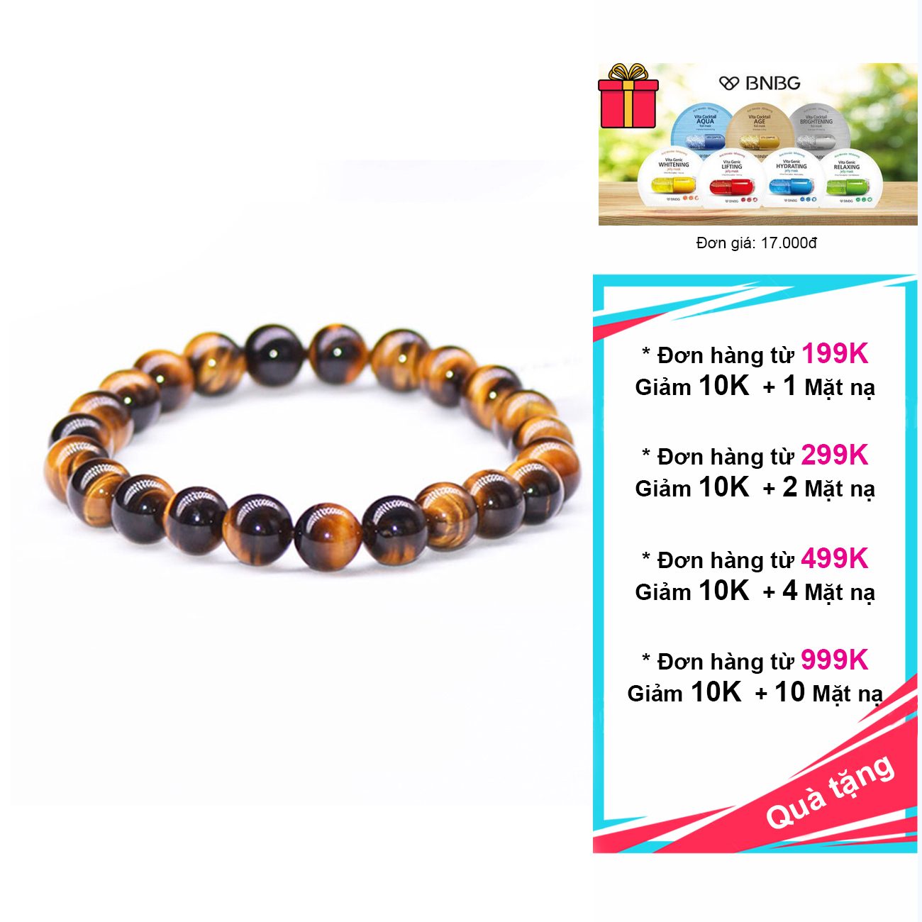 Vòng tay đá mắt hổ vàng nâu 5A hợp mệnh Hỏa, Thổ, Kim