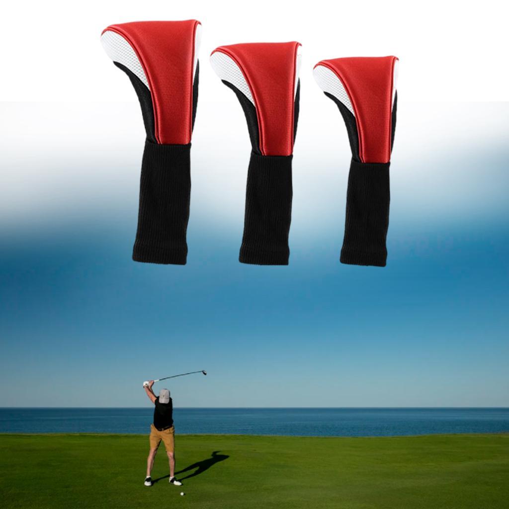 3Pcs Nylon Golf Club Head Cover Driver Wood Headcover Protector Red White