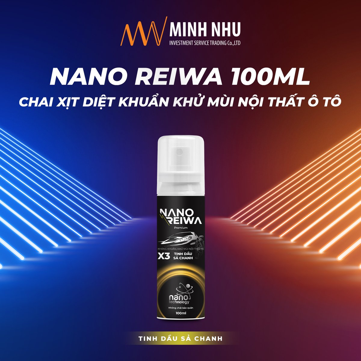 Chai xịt diệt khuẩn khử mùi ô tô xe khách bằng nano bạc Nano Reiwa 100ml được chứng nhận viện Pasteur an toàn cho trẻ em - Hàng chính hãng