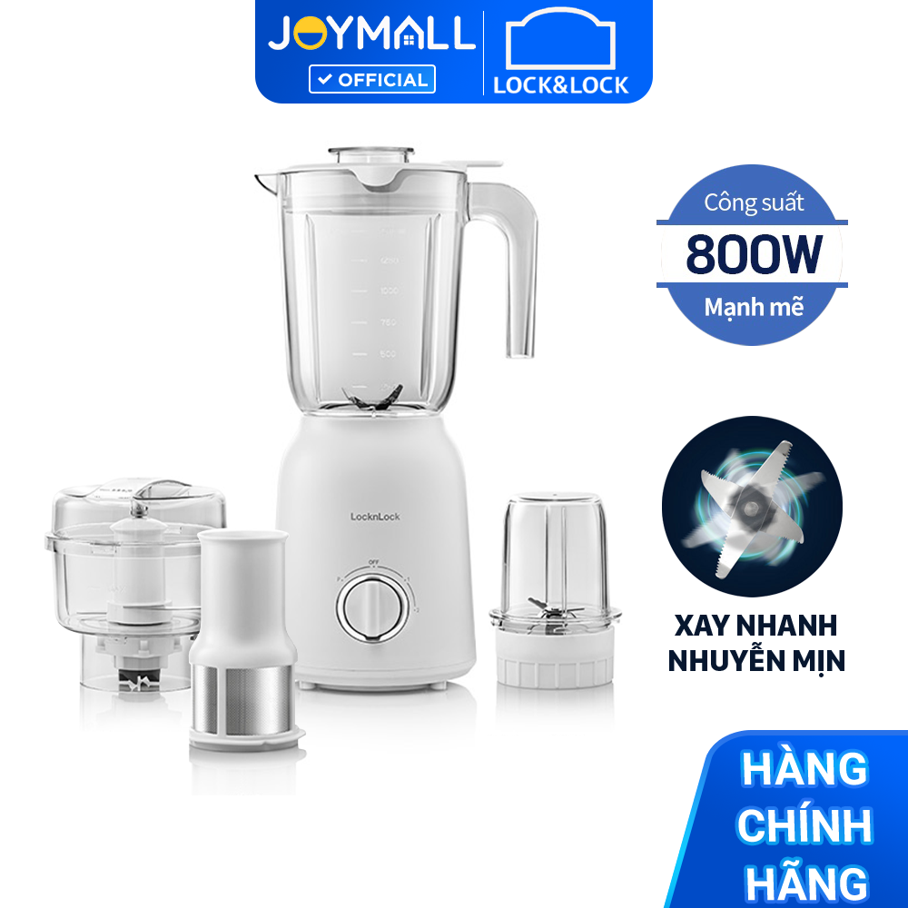 Máy xay sinh tố Lock&amp;lock 1.5L EJM416WHT Multi Blender 800W - Hàng chính hãng, nghiền nhuyễn đá, có lọc bã hạt - JoyMall