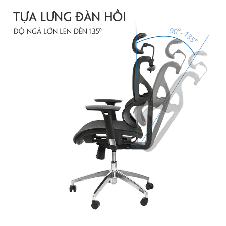 Ghế Công Thái Học Ergonomic Cao Cấp M084 Cho Văn Phòng, Bọc Full Lưới Có Tựa Đầu Điều Chỉnh