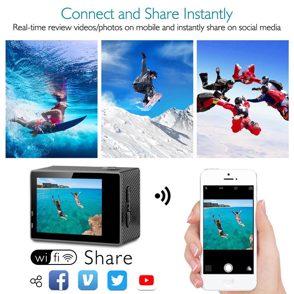 Camera hành động Dragon Touch 4K 16MP Vision 3 Camera chống nước dưới nước Camera thể thao WiFi góc rộng 170 ° có điều khiển từ xa