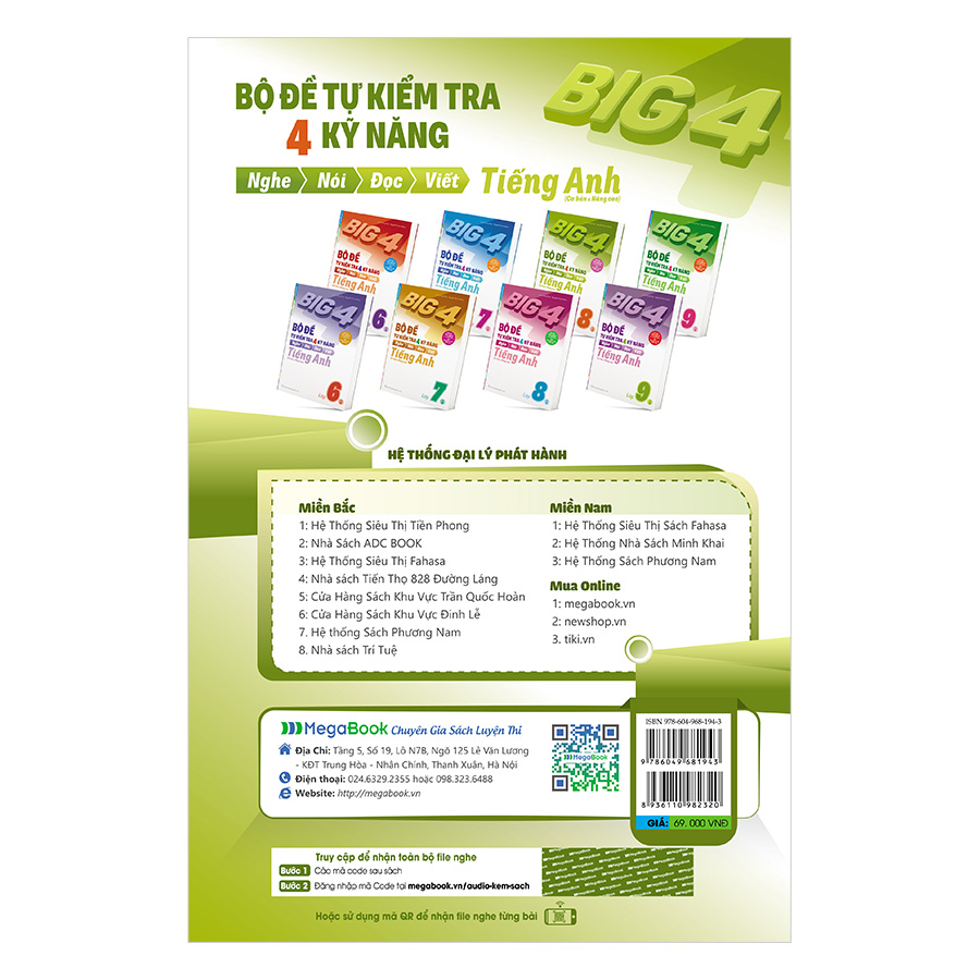 Combo Big 4 Bộ Đề Tự Kiểm Tra 4 Kỹ Năng Nghe - Nói - Đọc - Viết Tiếng Anh Lớp 8