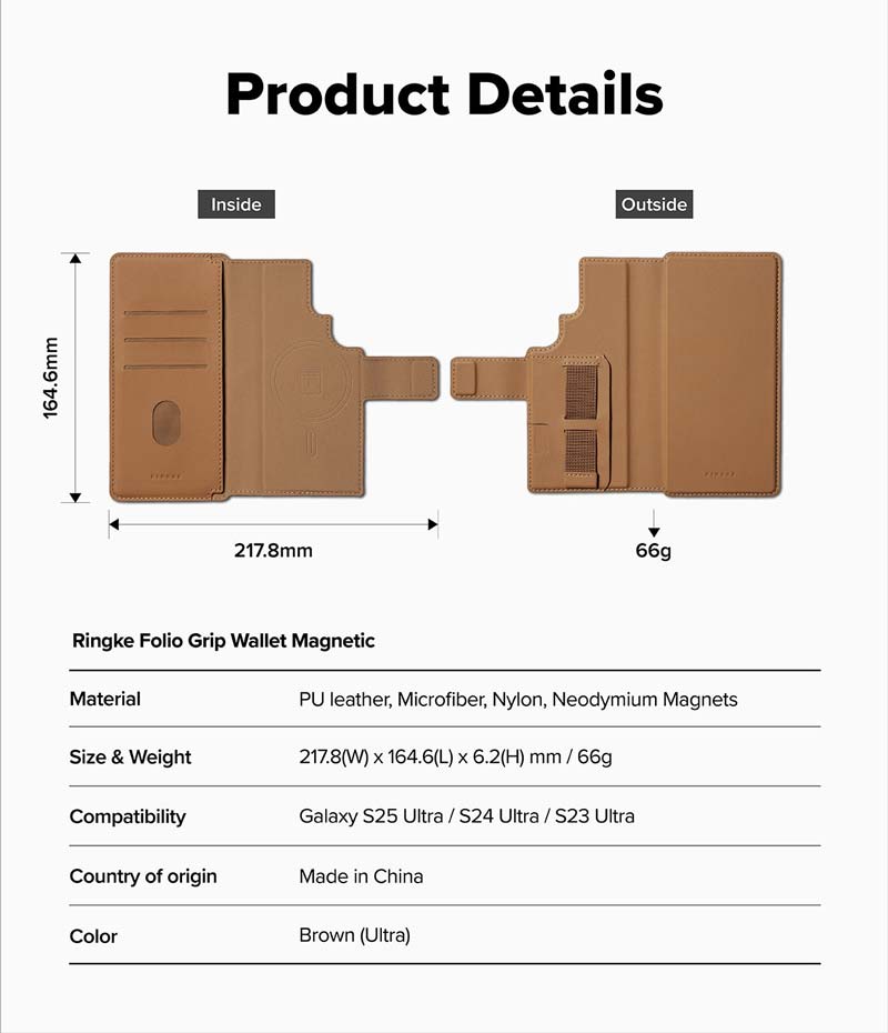 Ví từ tính RINGKE Folio Grip Wallet Magnetic cho S25 Ultra/S24 Ultra - Hàng Chính Hãng