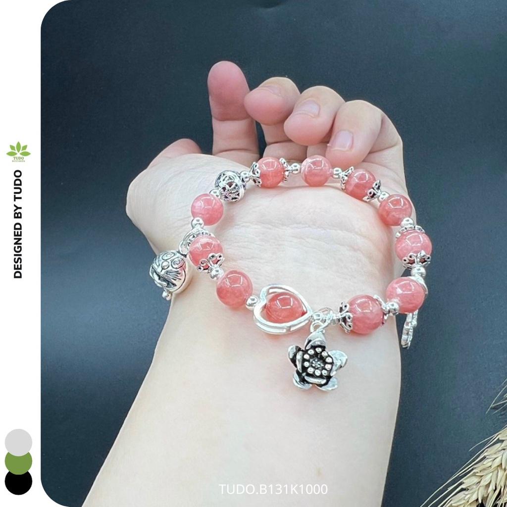 Vòng Tay Nữ Đẹp - Vòng Phong Thủy Đa Mệnh TUDO B131K1000 VCBDAOH Charm Bạc Hoa, Mèo, Cỏ 4 Lá - Tình Duyên, May Mắn