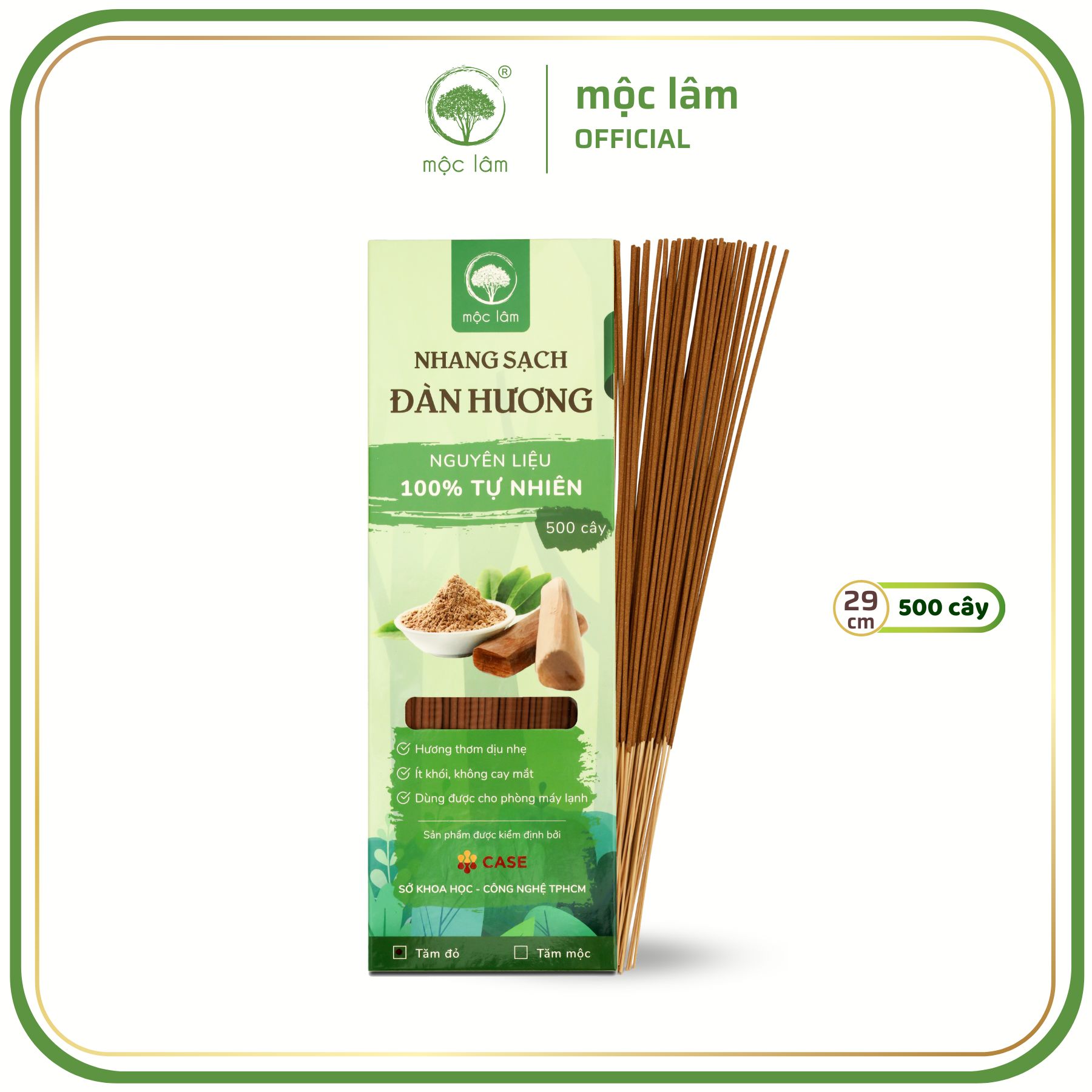 Nhang Sạch Đàn Hương MỘC LÂM 29cm 500cây, Nhang Thơm, Ít Khói - Ít Tàn, Hương Thơm Dịu Ngọt Tự Nhiên