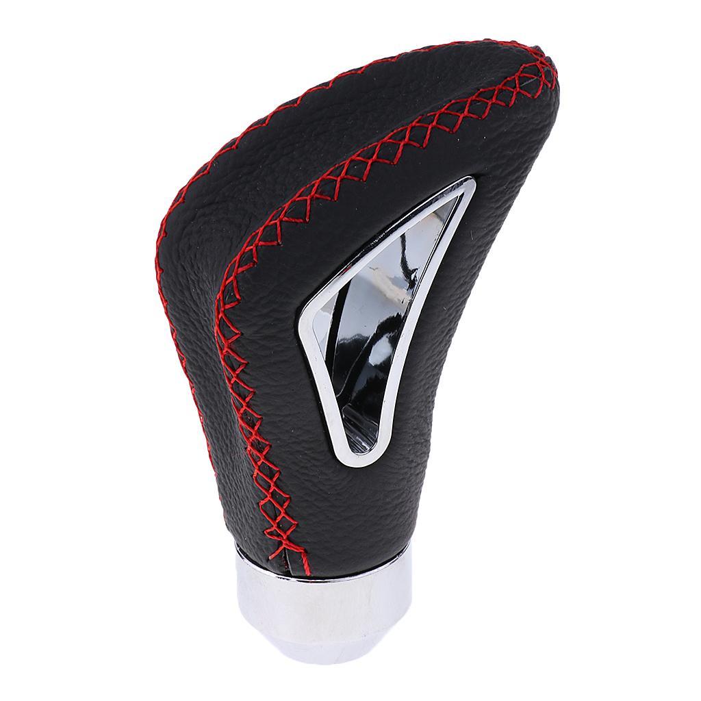 Universal Leather Red Wire Manual Car Gear Stick  Knob Shifter Black