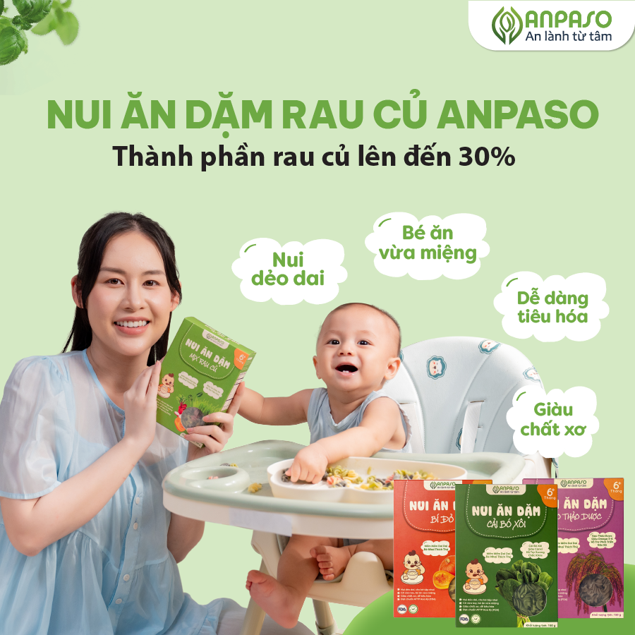 Nui Ăn Dặm Mix Rau Củ Anpaso Cho Bé Từ 6 Tháng Tuổi Hộp 150g, Thực Phẩm Bổ Sung Dinh Dưỡng Chất Xơ, Vitamin K và Canxi cao