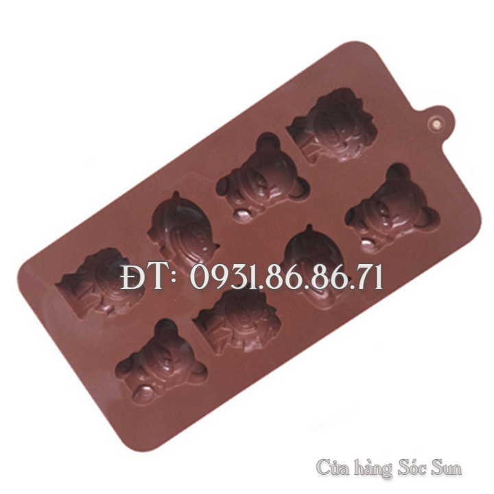 Khuôn silicon 8 con hà mã, sư tử, gấu – Mã số 1435
