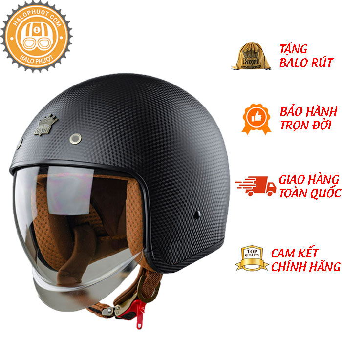 Nón bảo hiểm 3/4 ROYAL M139 có kính âm VÂN CARBON