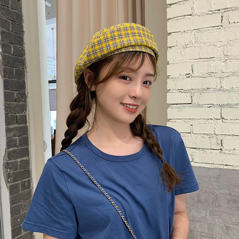 Mũ beret họa tiết ca rô phong cách Hàn Quốc đơn giản xinh xắn dành cho nữ