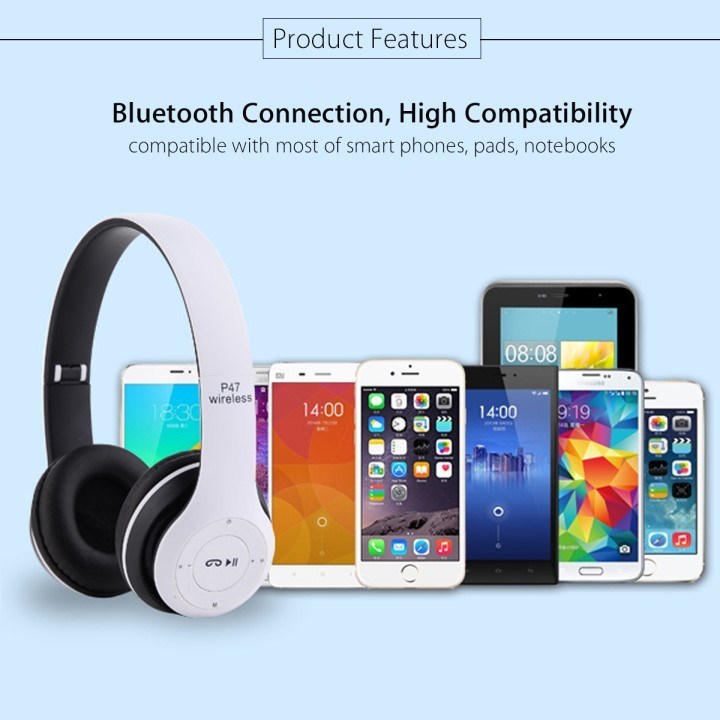 Tai nghe Chụp bluetooth HV P47 có khe cắm thẻ nhớ - Âm Thanh Đỉnh Cao - màu ngẫu nhiên - Hàng Chính Hãng