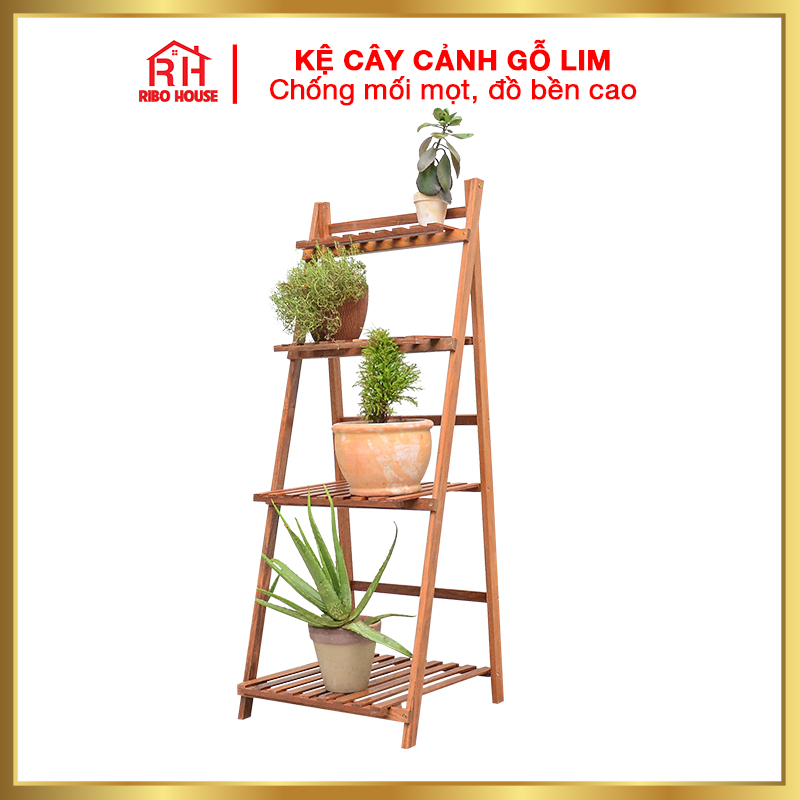 Kệ cây cảnh gỗ Lim đa năng hình thang chống mốc gấp gọn RIBO HOUSE chống mối mọt độ bền cao RIBO67, dùng trang trí nhà cửa, kệ để đồ tiện ích thông minh cho gia đình