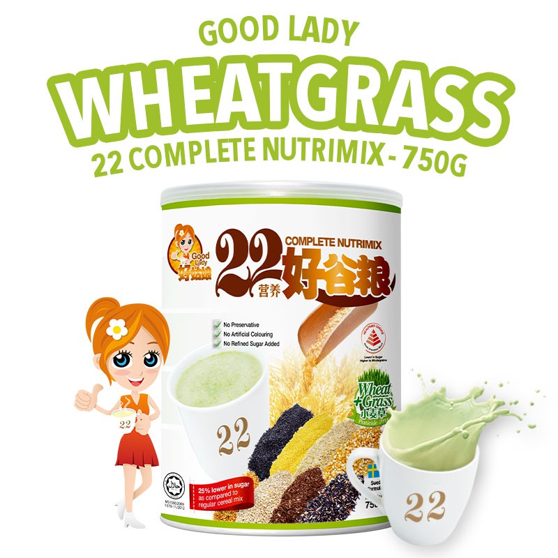 Bột ngũ cốc dinh dưỡng Good Lady Singapore - Mầm lúa mì - 22 Nutrimix Complete Wheat Grass
