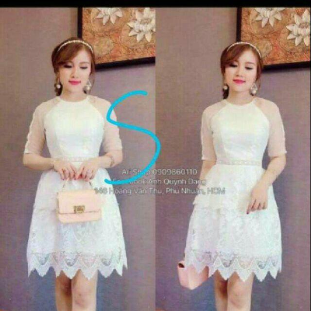 Đầm ren 2 tầng tay lưới