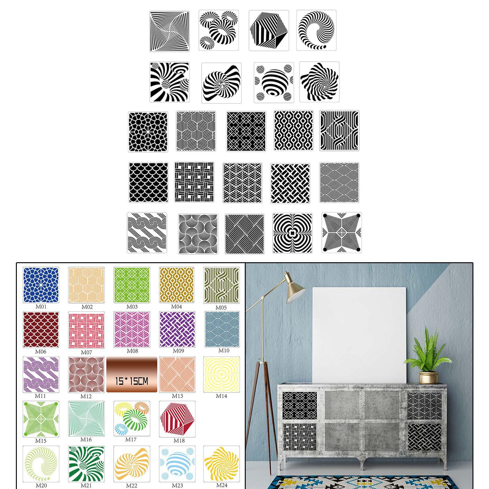 24x Geometric Stencils Painting Templates for Decoration Craft Drawing