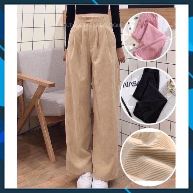 Quần Ống Rộng Nữ Cạp Cúc Nhung Tăm Cullotes Nhiều Màu Fullsize Ulzzang
