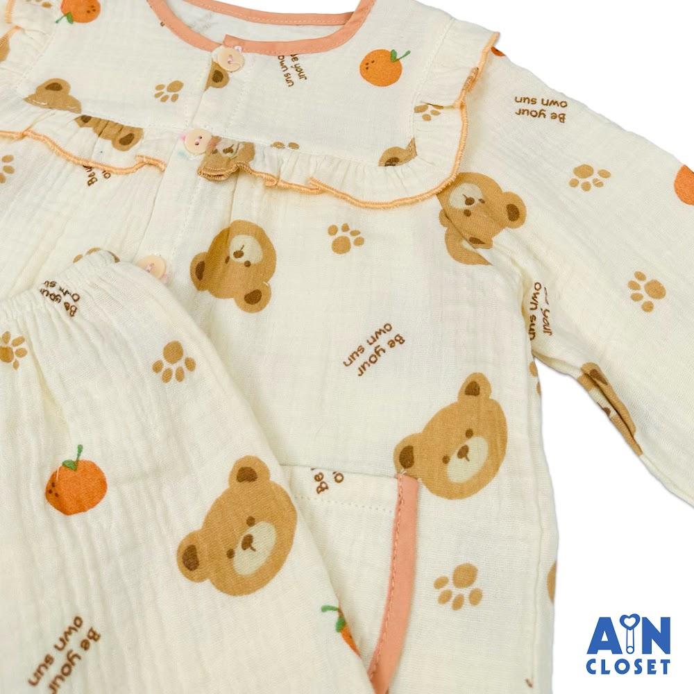 Bộ quần áo Dài bé gái hoạ tiết Gấu Nâu Xô muslin - AICDBGBKV45O - AIN Closet