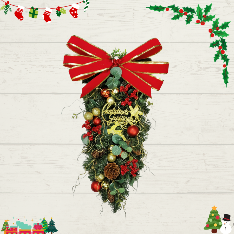 Chùm Thông Treo Tường CT01 Nơ Nhung Đỏ Trang Trí Noel Giáng Sinh