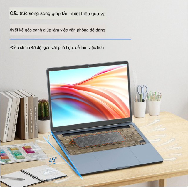 Giá đỡ dán laptop gấp gọn tản nhiệt tốt giữ tư thế làm việc đúng MTec Pro Designer nhôm nguyên khối