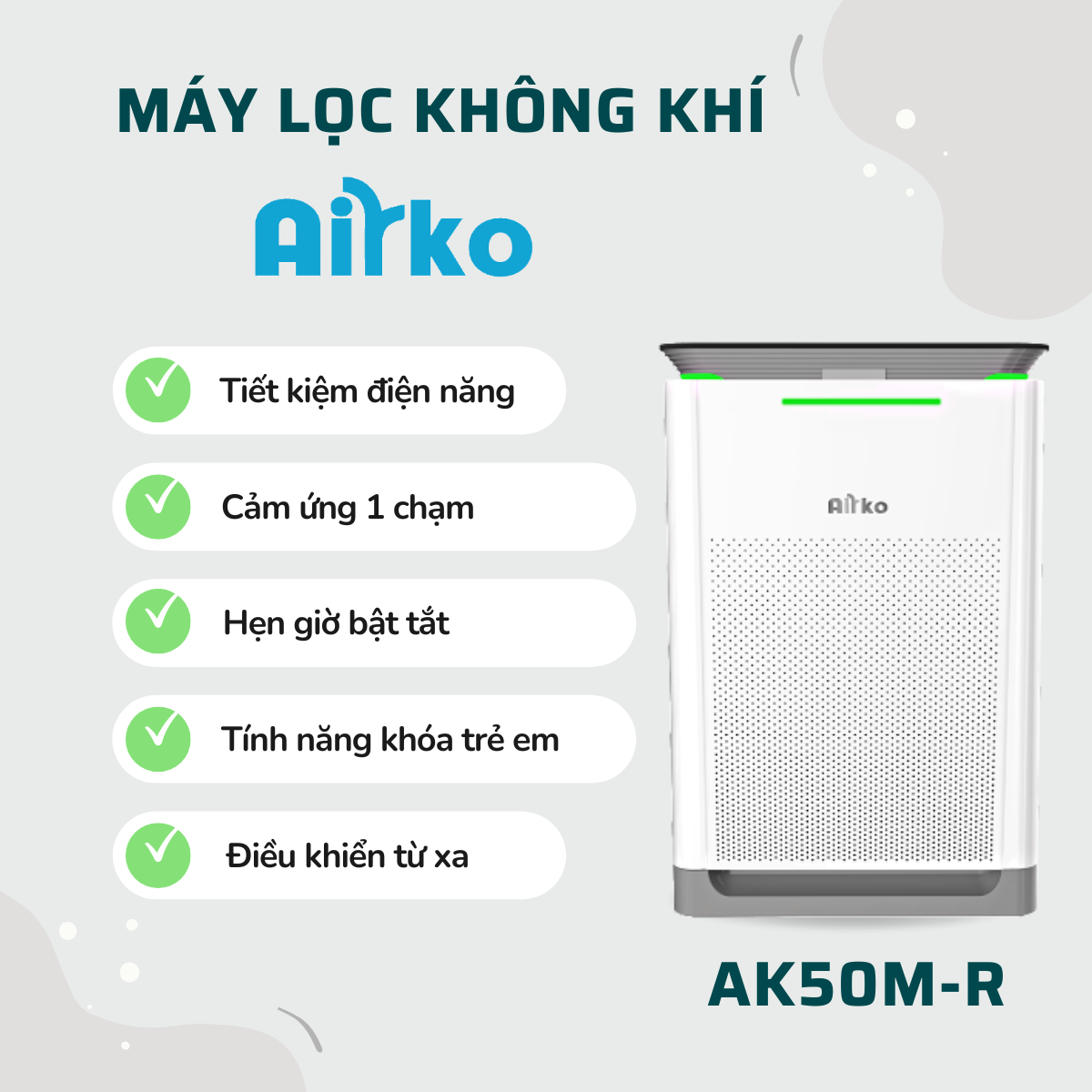 Máy lọc không khí và bù ẩm chính hãng Airko AK50M-R (60m2)/ Tính năng thông minh/ SP thiết yếu cho gia đình và Văn phòng