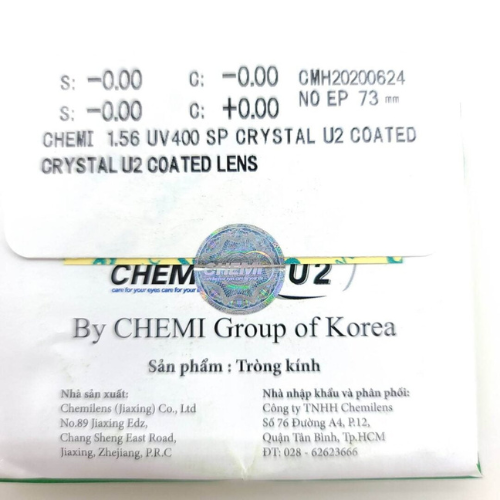 Tròng kính Chemi U2 1.56 SP UV400 chính hãng